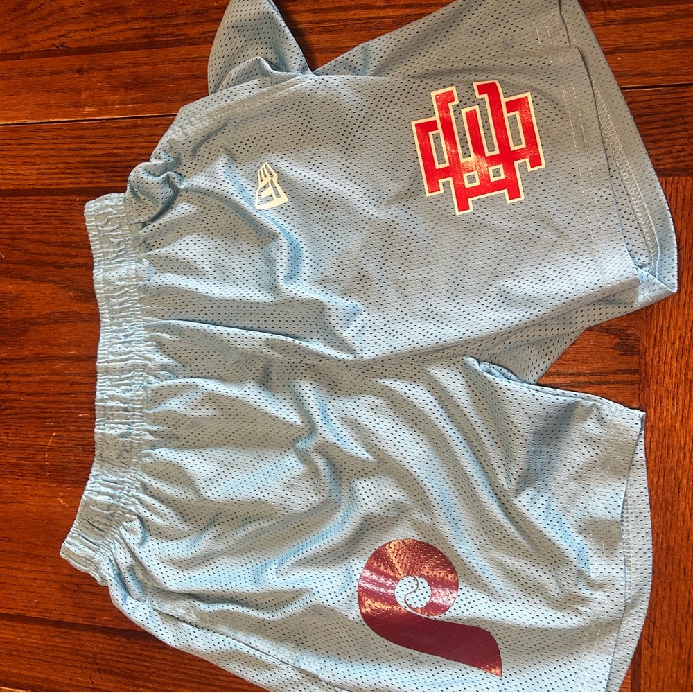 Eric Emanuel Light Blue Athletic Shorts with Red Accents